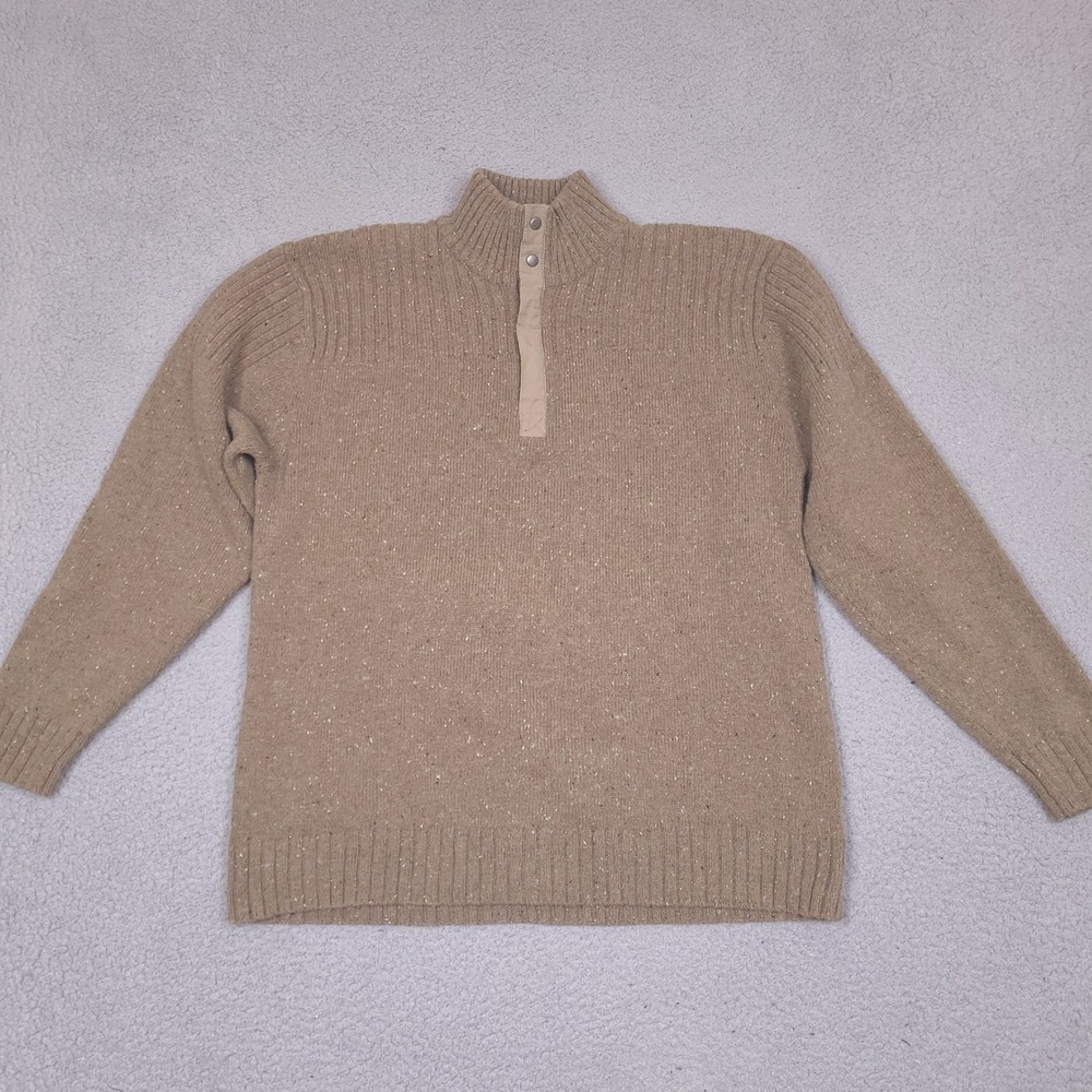 Columbia Sweater Mens XL Brown Speckled Pullover 1/4 Zip XCO Cotton Wool‎ Blend